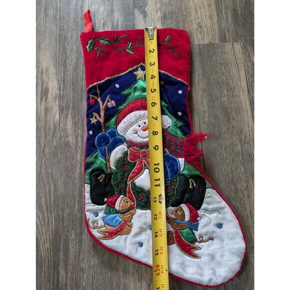 Vintage Blue Velvet Christmas Stocking Snowman Mouse 17" Holiday Festive - Picture 10 of 10